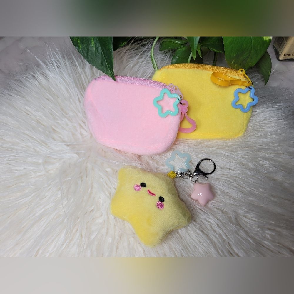 Pastel Star Wallet zip bag & Earring 3 pc Set – Kawaii Rave Accessories w/ Clip - Picture 3 of 3